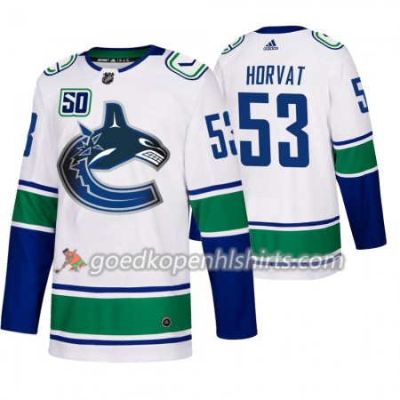 Vancouver Canucks Bo Horvat 53 50th Anniversary Adidas 2019-2020 Wit Authentic Shirt - Mannen